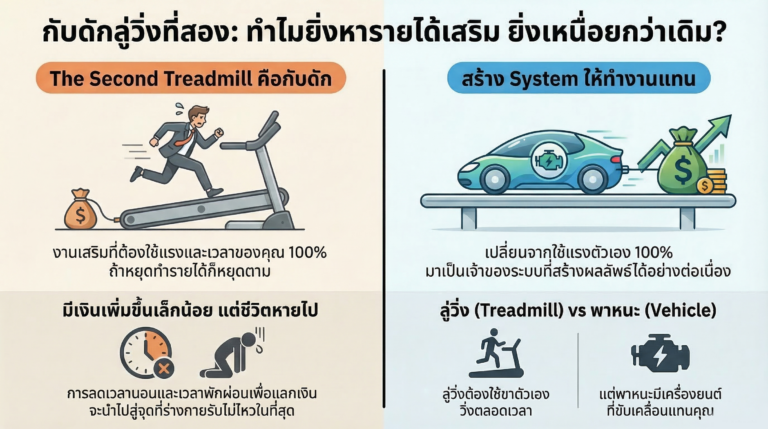 Read more about the article อยากมีรายได้เสริม? ระวังกับดัก The Second Treadmill ที่ทำให้คุณยิ่งทำยิ่งเหนื่อย