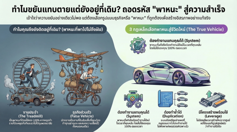 Read more about the article ทำไมทำงานหนักแต่ยังไม่รวย? ถอดรหัส “พาหนะ (Vehicle)” ที่คุณเลือกผิดมาตลอดชีวิต