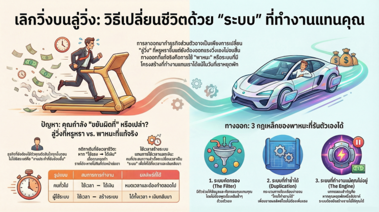 Read more about the article วิธีสร้าง “ระบบ” ที่รันตัวเองได้: พาหนะพาคุณออกจากลู่วิ่ง โดยไม่ต้องใช้แรง 100%